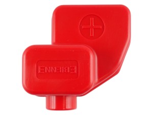 Czerwona dwuczęściowa osłona klemy z oczkiem na słupek – na klemę z dwoma śrubami M6