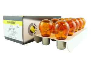 Żarówka 12V 21W BA15s pomarańczowa – kierunkowskaz, światła awaryjne / Flosser