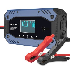 Inteligentna ładowarka do akumulatorów 12V 24V 10A AGM GEL STD LiFePO4 LCD / 9-stopniowe ładowanie / Qoltec 52482