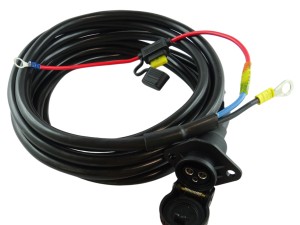 Kabel zasilający 5m 2x6mm² z gniazdem 3-pin do ciągnika, zakończenie: oczka M8