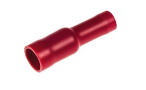 Złączka kablowa żeńska 4mm, okrągła, z pełną izolacją (czerwona) – na przewód 0,5–1,0 mm²